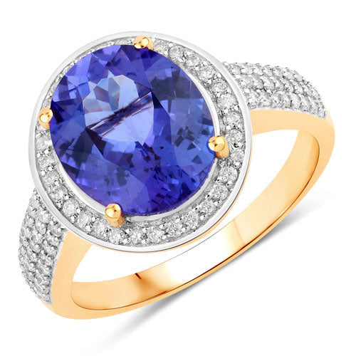Bids.com 4.02 Carat Genuine Tanzanite and White Diamond 14K Yellow Gold Ring Rings White Smoke size 6.00,size 7.00,size 8.00