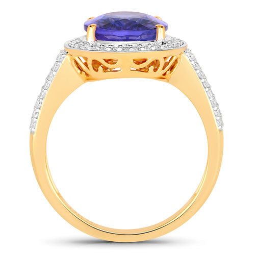 Bids.com 4.02 Carat Genuine Tanzanite and White Diamond 14K Yellow Gold Ring Rings White Smoke size 6.00,size 7.00,size 8.00