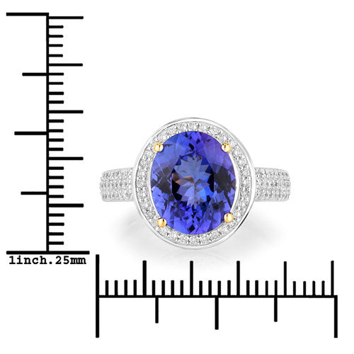Bids.com 4.02 Carat Genuine Tanzanite and White Diamond 14K Yellow Gold Ring Rings White Smoke size 6.00,size 7.00,size 8.00