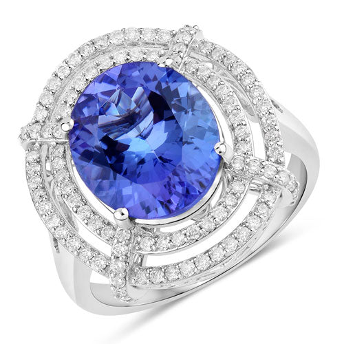 Bids.com 5.17 Carat Genuine Tanzanite and White Diamond 14K White Gold Ring Rings White Smoke size 6.00,size 7.00,size 8.00