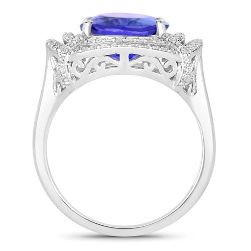 Bids.com 5.17 Carat Genuine Tanzanite and White Diamond 14K White Gold Ring Rings White Smoke size 6.00,size 7.00,size 8.00