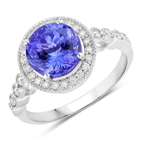 Bids.com 3.21 Carat Genuine Tanzanite and White Diamond 14K White Gold Ring Rings White Smoke size 6.00,size 7.00,size 8.00