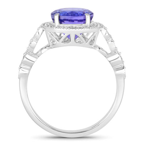 Bids.com 3.21 Carat Genuine Tanzanite and White Diamond 14K White Gold Ring Rings White Smoke size 6.00,size 7.00,size 8.00