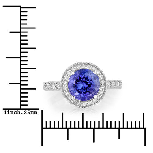 Bids.com 3.21 Carat Genuine Tanzanite and White Diamond 14K White Gold Ring Rings White Smoke size 6.00,size 7.00,size 8.00