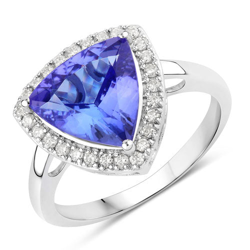 Bids.com 3.23 Carat Genuine Tanzanite and White Diamond 14K White Gold Ring Rings White Smoke size 6.00,size 7.00,size 8.00
