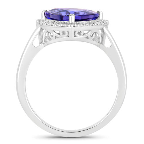 Bids.com 3.23 Carat Genuine Tanzanite and White Diamond 14K White Gold Ring Rings White Smoke size 6.00,size 7.00,size 8.00