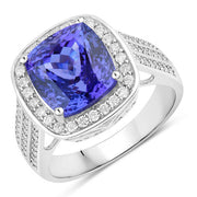 Bids.com 5.59 Carat Genuine Tanzanite and White Diamond 14K White Gold Ring Rings White Smoke size 6.00,size 7.00,size 8.00