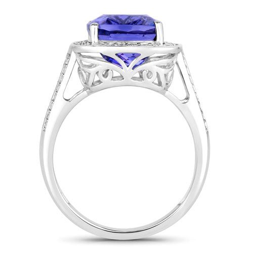 Bids.com 5.59 Carat Genuine Tanzanite and White Diamond 14K White Gold Ring Rings White Smoke size 6.00,size 7.00,size 8.00