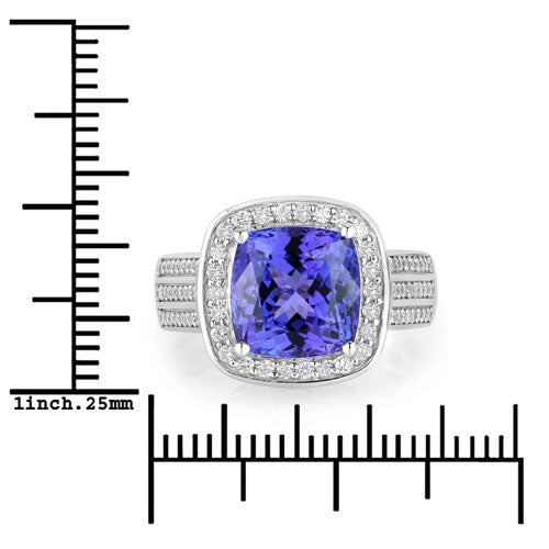 Bids.com 5.59 Carat Genuine Tanzanite and White Diamond 14K White Gold Ring Rings White Smoke size 6.00,size 7.00,size 8.00