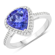 Bids.com 2.57 Carat Genuine Tanzanite and White Diamond 14K White Gold Ring Rings White Smoke size 6.00,size 7.00,size 8.00