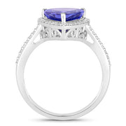 Bids.com 2.57 Carat Genuine Tanzanite and White Diamond 14K White Gold Ring Rings White Smoke size 6.00,size 7.00,size 8.00
