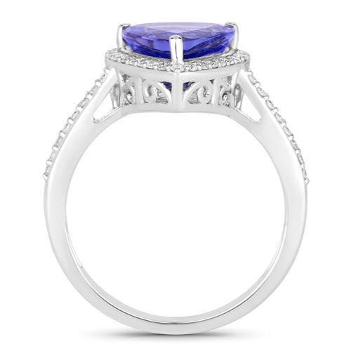 Bids.com 2.57 Carat Genuine Tanzanite and White Diamond 14K White Gold Ring Rings White Smoke size 6.00,size 7.00,size 8.00