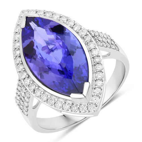 Bids.com 5.57 Carat Genuine Tanzanite and White Diamond 14K White Gold Ring Rings White Smoke size 6.00,size 7.00,size 8.00