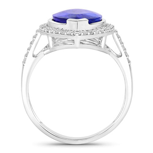 Bids.com 5.57 Carat Genuine Tanzanite and White Diamond 14K White Gold Ring Rings White Smoke size 6.00,size 7.00,size 8.00