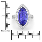 Bids.com 5.57 Carat Genuine Tanzanite and White Diamond 14K White Gold Ring Rings White Smoke size 6.00,size 7.00,size 8.00