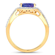 Bids.com 2.79 Carat Genuine Tanzanite and White Diamond 14K Yellow Gold Ring Rings White Smoke size 6.00,size 7.00,size 8.00