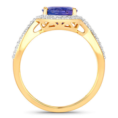Bids.com 2.79 Carat Genuine Tanzanite and White Diamond 14K Yellow Gold Ring Rings White Smoke size 6.00,size 7.00,size 8.00