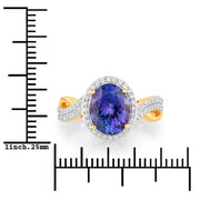 Bids.com 2.79 Carat Genuine Tanzanite and White Diamond 14K Yellow Gold Ring Rings White Smoke size 6.00,size 7.00,size 8.00