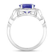 Bids.com 3.85 Carat Genuine Tanzanite and White Diamond 14K White Gold Ring Rings White Smoke size 6.00,size 7.00,size 8.00