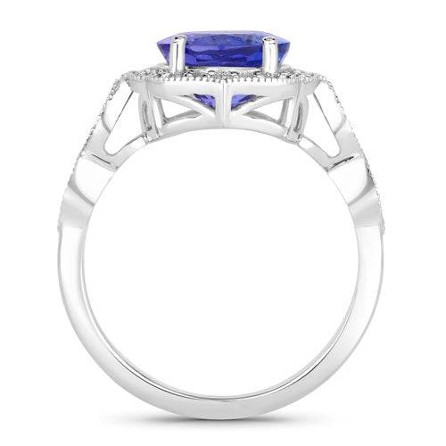 Bids.com 3.85 Carat Genuine Tanzanite and White Diamond 14K White Gold Ring Rings White Smoke size 6.00,size 7.00,size 8.00