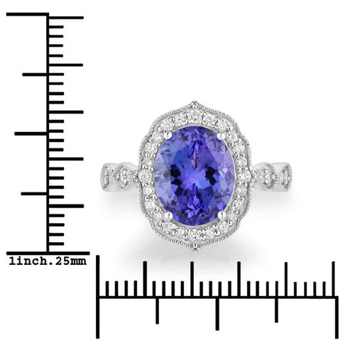 Bids.com 3.85 Carat Genuine Tanzanite and White Diamond 14K White Gold Ring Rings White Smoke size 6.00,size 7.00,size 8.00