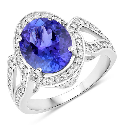 Bids.com 4.19 Carat Genuine Tanzanite and White Diamond 14K White Gold Ring Rings White Smoke size 6.00,size 7.00,size 8.00