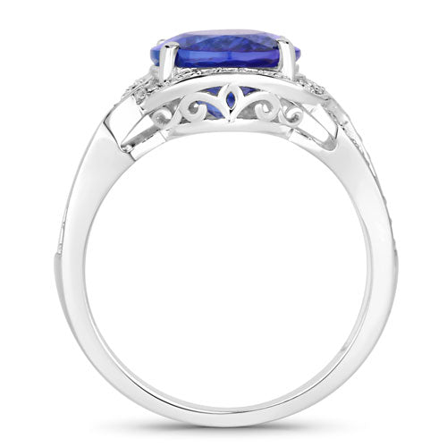 Bids.com 4.19 Carat Genuine Tanzanite and White Diamond 14K White Gold Ring Rings White Smoke size 6.00,size 7.00,size 8.00