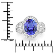 Bids.com 4.19 Carat Genuine Tanzanite and White Diamond 14K White Gold Ring Rings White Smoke size 6.00,size 7.00,size 8.00