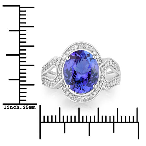 Bids.com 4.19 Carat Genuine Tanzanite and White Diamond 14K White Gold Ring Rings White Smoke size 6.00,size 7.00,size 8.00
