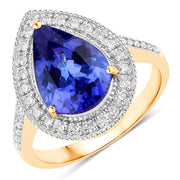 Bids.com 3.37 Carat Genuine Tanzanite and White Diamond 14K Yellow Gold Ring Rings White Smoke size 6.00,size 7.00,size 8.00