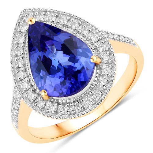 Bids.com 3.37 Carat Genuine Tanzanite and White Diamond 14K Yellow Gold Ring Rings White Smoke size 6.00,size 7.00,size 8.00