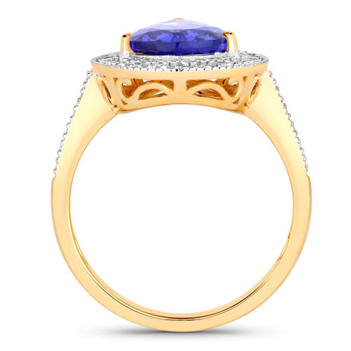 Bids.com 3.37 Carat Genuine Tanzanite and White Diamond 14K Yellow Gold Ring Rings White Smoke size 6.00,size 7.00,size 8.00