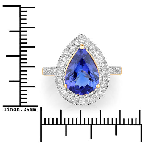 Bids.com 3.37 Carat Genuine Tanzanite and White Diamond 14K Yellow Gold Ring Rings White Smoke size 6.00,size 7.00,size 8.00