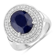 Bids.com 4.82 Carat Genuine Blue Sapphire and White Diamond 14K White Gold Ring Rings White Smoke size 6.00,size 7.00,size 8.00