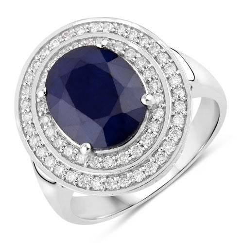 Bids.com 4.82 Carat Genuine Blue Sapphire and White Diamond 14K White Gold Ring Rings White Smoke size 6.00,size 7.00,size 8.00