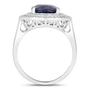 Bids.com 4.82 Carat Genuine Blue Sapphire and White Diamond 14K White Gold Ring Rings White Smoke size 6.00,size 7.00,size 8.00