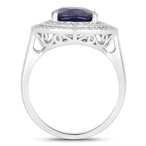 Bids.com 4.82 Carat Genuine Blue Sapphire and White Diamond 14K White Gold Ring Rings White Smoke size 6.00,size 7.00,size 8.00