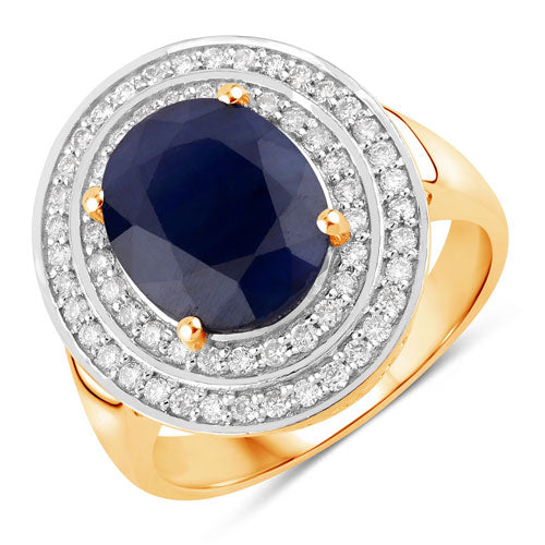 Bids.com 4.82 Carat Genuine Blue Sapphire and White Diamond 14K Yellow Gold Ring Rings White Smoke size 6.00,size 7.00,size 8.00