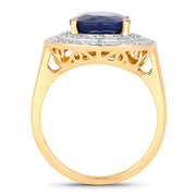 Bids.com 4.82 Carat Genuine Blue Sapphire and White Diamond 14K Yellow Gold Ring Rings White Smoke size 6.00,size 7.00,size 8.00