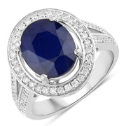 Bids.com 4.74 Carat Genuine Blue Sapphire and White Diamond 14K White Gold Ring Rings White Smoke size 6.00,size 7.00,size 8.00