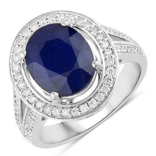 Bids.com 4.74 Carat Genuine Blue Sapphire and White Diamond 14K White Gold Ring Rings White Smoke size 6.00,size 7.00,size 8.00
