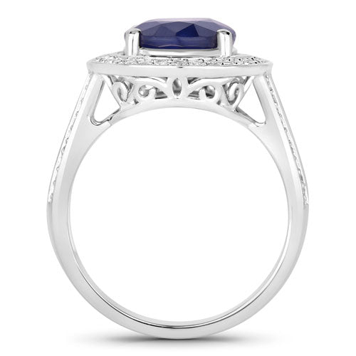 Bids.com 4.74 Carat Genuine Blue Sapphire and White Diamond 14K White Gold Ring Rings White Smoke size 6.00,size 7.00,size 8.00