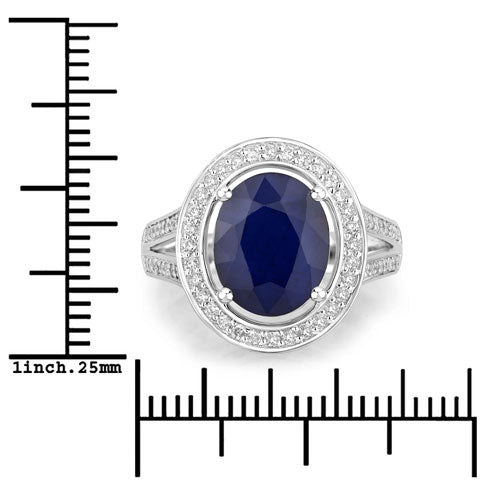 Bids.com 4.74 Carat Genuine Blue Sapphire and White Diamond 14K White Gold Ring Rings White Smoke size 6.00,size 7.00,size 8.00