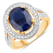 Bids.com 4.74 Carat Genuine Blue Sapphire and White Diamond 14K Yellow Gold Ring Rings White Smoke size 6.00,size 7.00,size 8.00