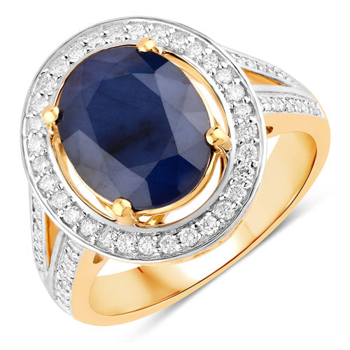 Bids.com 4.74 Carat Genuine Blue Sapphire and White Diamond 14K Yellow Gold Ring Rings White Smoke size 6.00,size 7.00,size 8.00