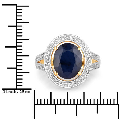 Bids.com 4.74 Carat Genuine Blue Sapphire and White Diamond 14K Yellow Gold Ring Rings White Smoke size 6.00,size 7.00,size 8.00