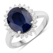 Bids.com 4.63 Carat Genuine Blue Sapphire and White Diamond 14K White Gold Ring Rings White Smoke size 6.00,size 7.00,size 8.00