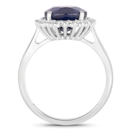 Bids.com 4.63 Carat Genuine Blue Sapphire and White Diamond 14K White Gold Ring Rings White Smoke size 6.00,size 7.00,size 8.00