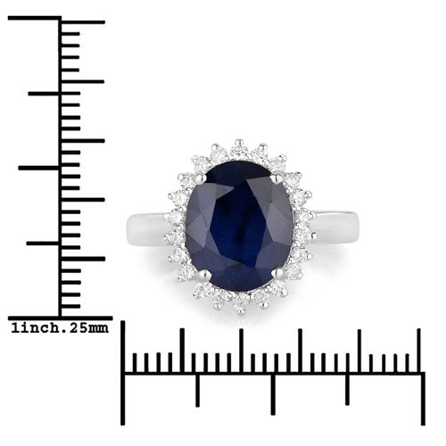 Bids.com 4.63 Carat Genuine Blue Sapphire and White Diamond 14K White Gold Ring Rings White Smoke size 6.00,size 7.00,size 8.00