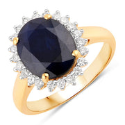 Bids.com 4.63 Carat Genuine Blue Sapphire and White Diamond 14K Yellow Gold Ring Rings White Smoke size 6.00,size 7.00,size 8.00